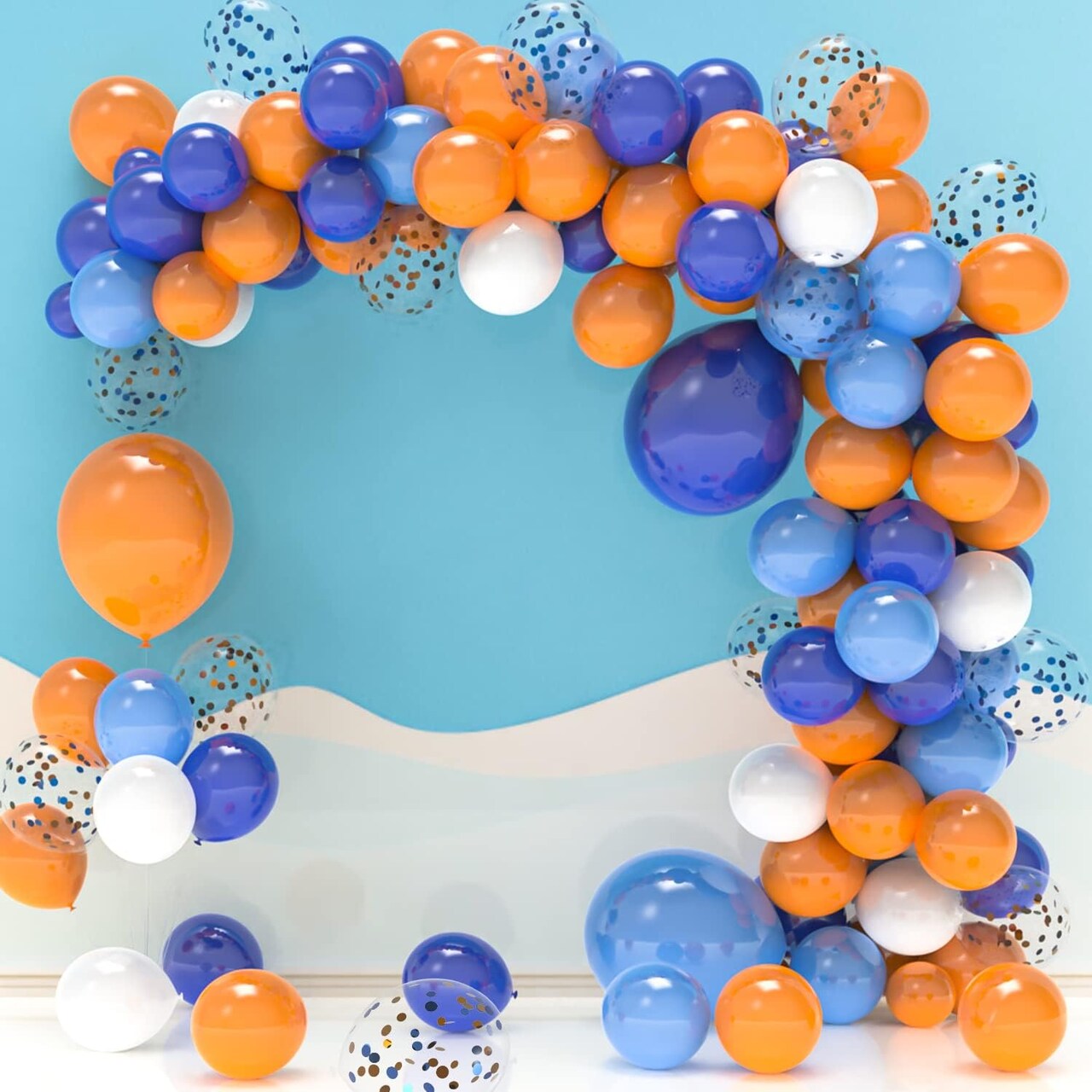127pcs Blue and Orange Balloons Garland Kit Balloon Arch Coffetti Balloons 18/12/10/5 Inch Balloons for Boys Girls Birthday Party Decoration Supplies Baby Shower